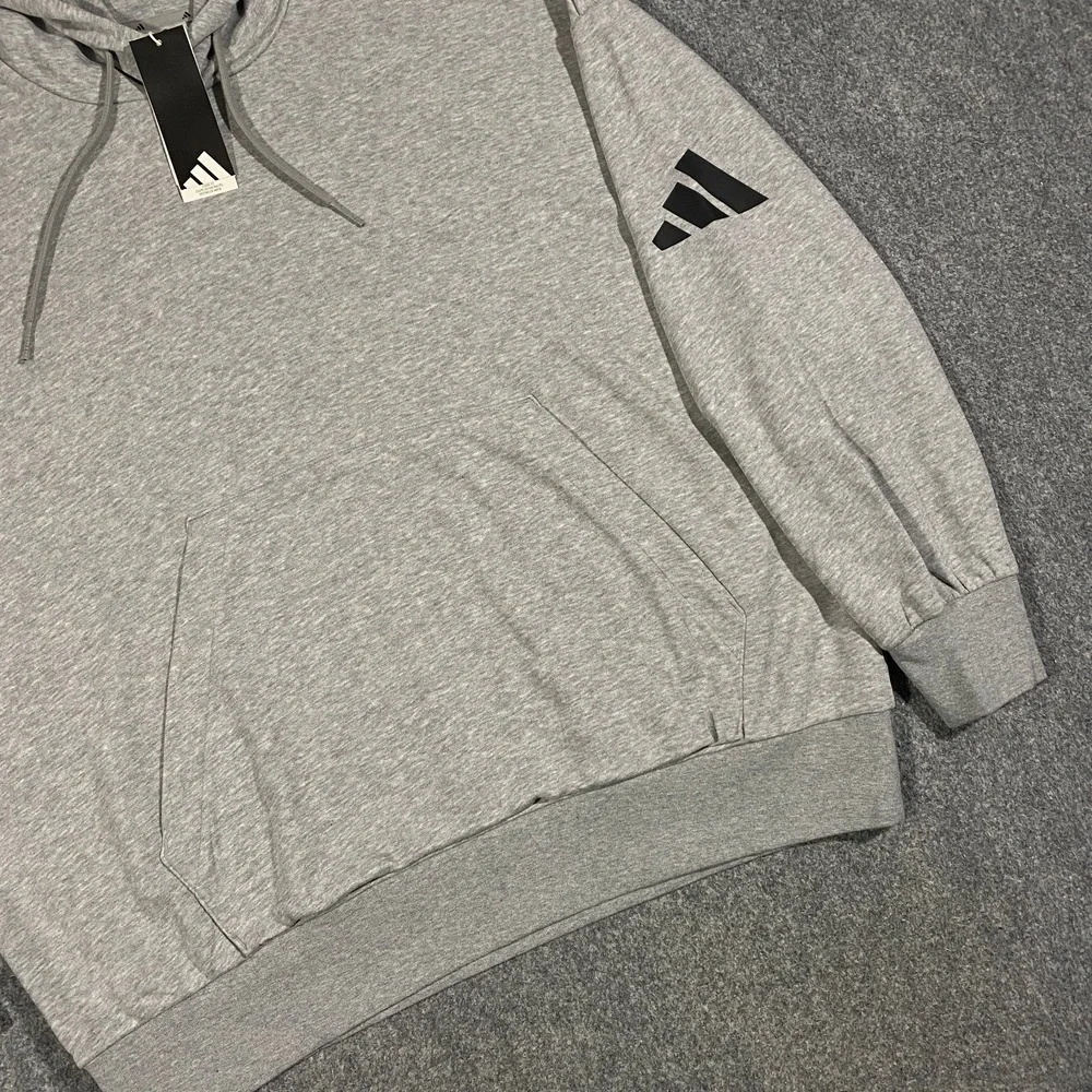 Adidas Essential 3 Bar French Terry Hoodie Adult XL Loose Fit Heather Gray Black